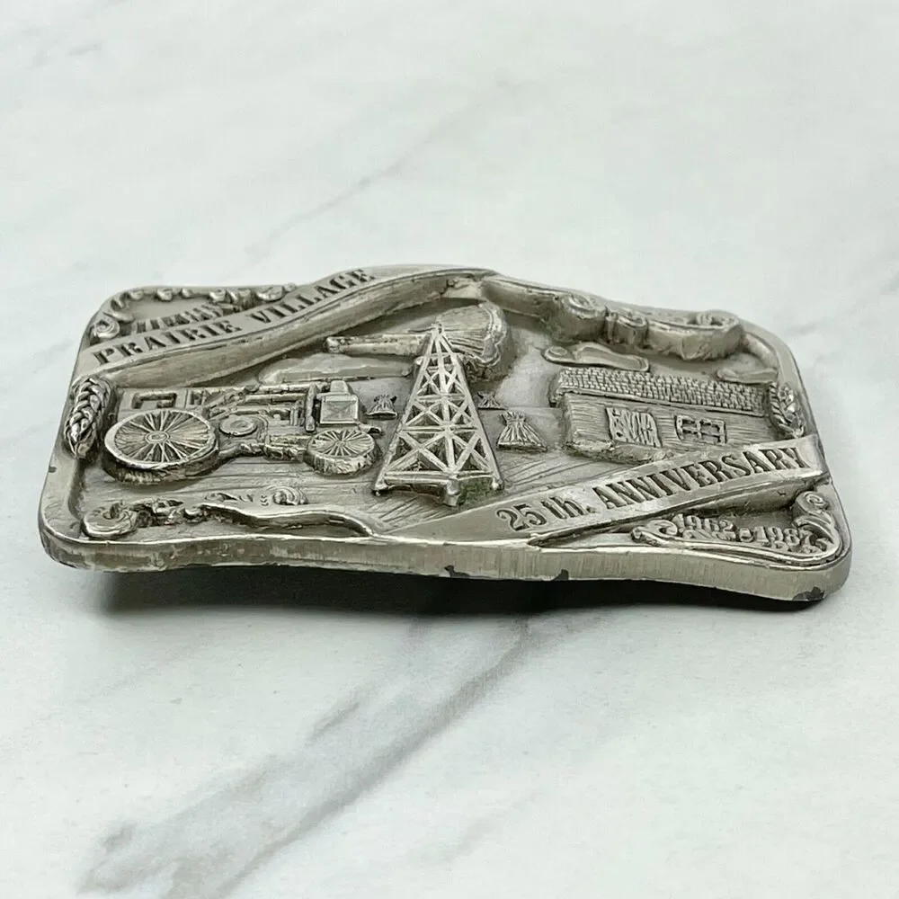 Vintage Double D Prairie Village 25th Anniversary Belt Buckle 1987 ✨